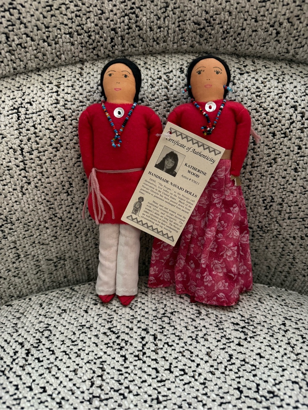 NWT Two Authentic Navajo Dolls Handmade Red with Beads